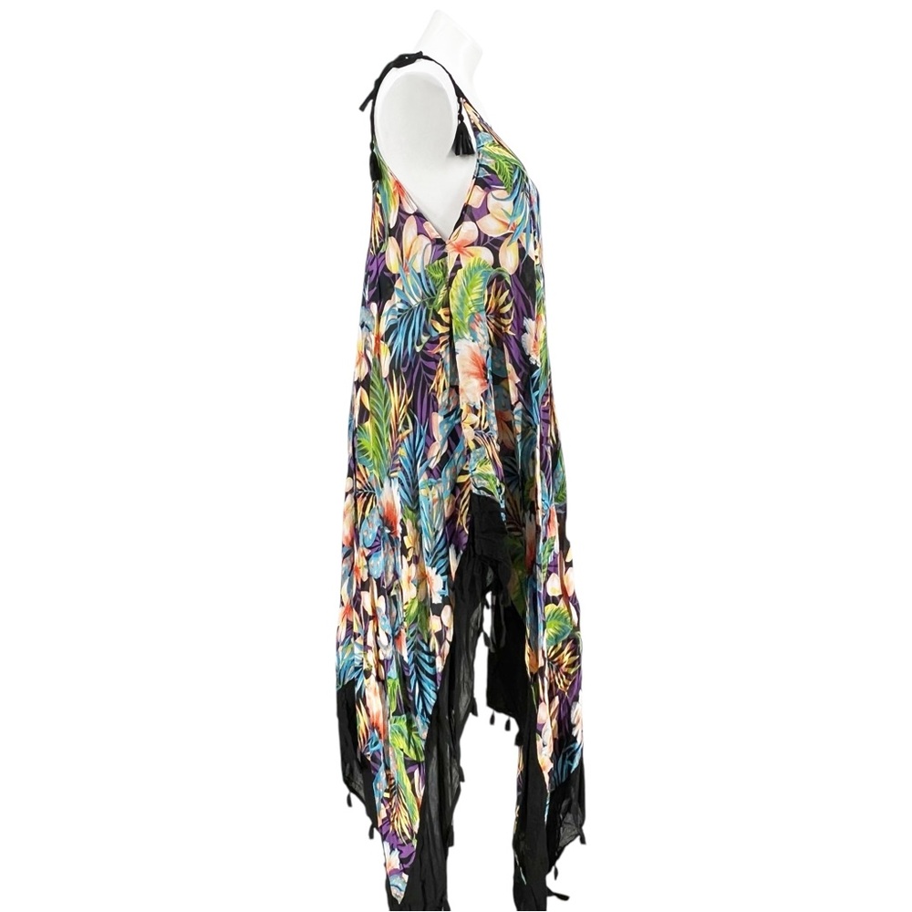 Vince Camuto Tropical Palm Handkerchief Hem Tassel Cover Up Dress One Size - Picture 4 of 9